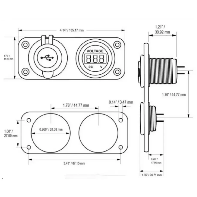 Adaptor pengisi daya Outlet soket daya Port USB ganda 12V 24V cocok untuk mobil, sepeda motor, perahu 3,1 A + Voltmeter LED