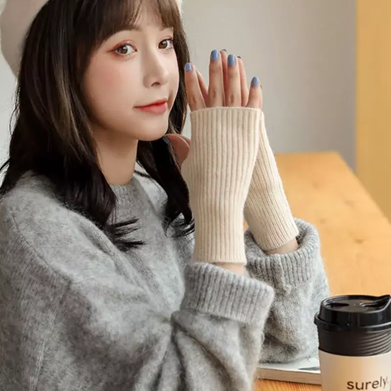 Y2K Style Knitted Fingerless Winter Gloves Solid Color Soft Soft Warm Wool Knitting Flexible Hand Gloves Warmer for Women Men