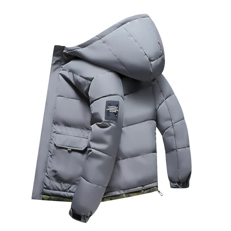 Jaqueta masculina acolchoada com capuz, casaco grosso quente, casaco à prova de vento, casual ao ar livre, moda coreana, alta qualidade, inverno