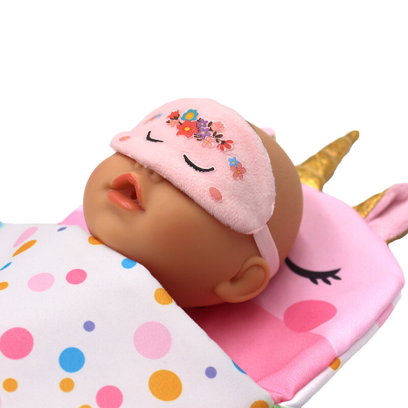 Saco de dormir para muñecas de 43cm, almohada de unicornio encantador, accesorios para muñecas recién nacidas, regalo de cumpleaños para niña americana, 17-18 pulgadas