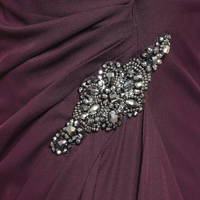 Perlen Chiffon Abendkleider für Mutter lange kalte schulter freie formelle Party Ballkleid zierlich und regelmäßige Größen mit Schlitz