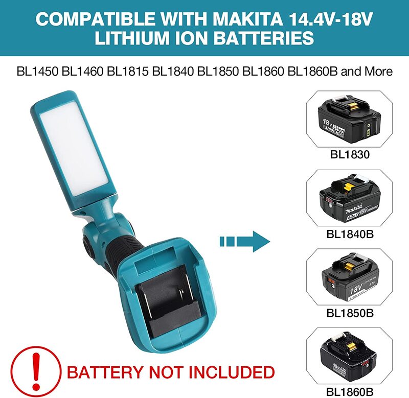 12W 1000LM ไฟฉาย LED ทำงานสำหรับ Makita 18V แบตเตอรี่ Ion BL1850 BL1830 Handheld Spotlight โคมไฟตั้งโต๊ะ USB