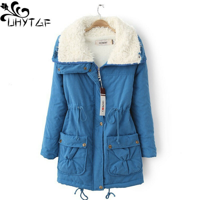 UHYTGF-Parkas de inverno para mulheres, casaco de algodão, jaqueta de carneiro, outerwear coreano para senhoras, quente para o outono, tamanho grande, 3XL 420