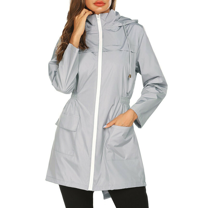 Windproof Waterproof Raincoat Long Jacket Hooded Women Autumn Winter Outdoor Hiking Clothes Long Rain Tops Rainwear Lightweight