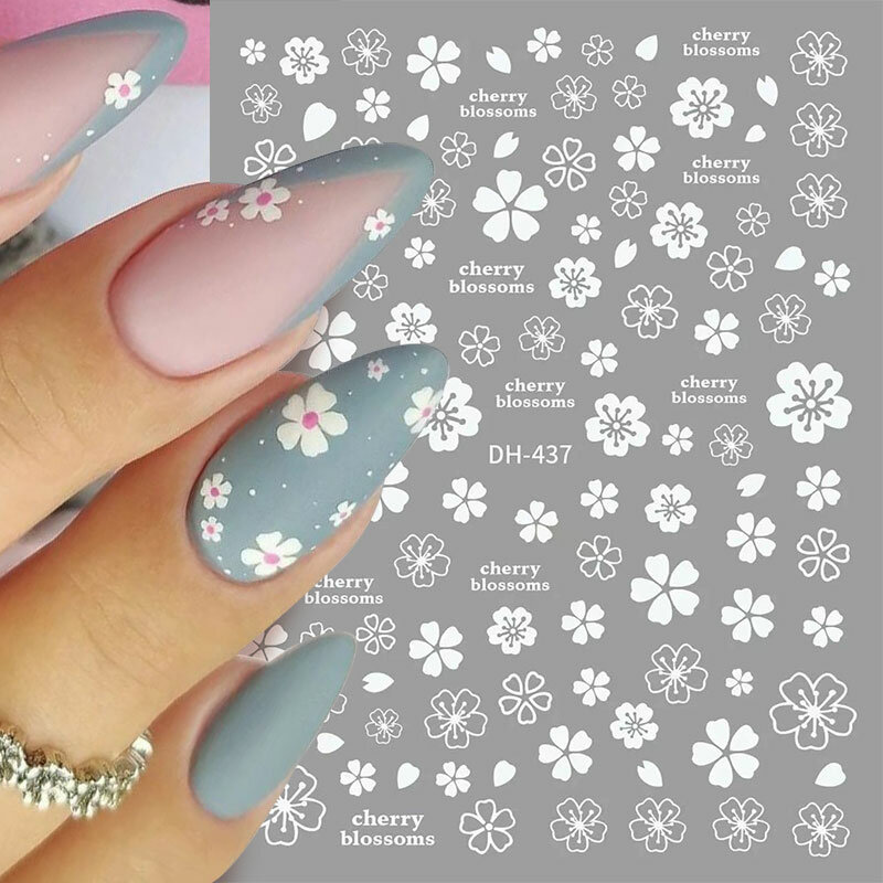 1PC 3D naklejka do paznokci czarny i kwiat biały liść wzory paznokci naklejki ozdobne lato popularna sztuka paznokci naklejka dekoracje nowy