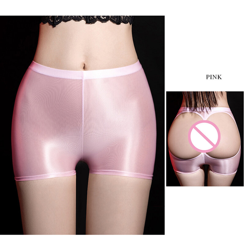กางเกงในบ็อกเซอร์เซ็กซี่มันวาวสำหรับผู้หญิงกางเกงในแบบเปิดโล่งกางเกงในผ้าโปร่งยืดรัดรูป