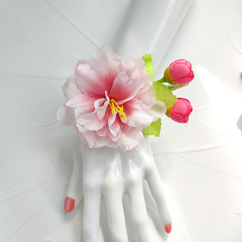 Boutonniere กำไลข้อมือช่อดอกไม้เจ้าสาว, อุปกรณ์แต่งงานดอกโบตั๋นผ้าไหมดอกไม้ประดิษฐ์แต่งงาน