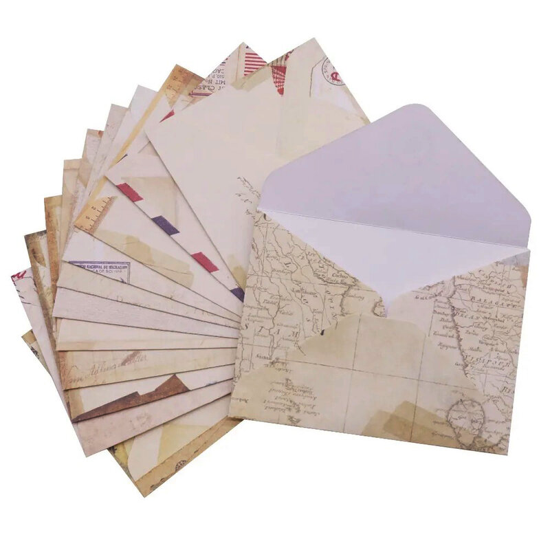 빈티지 소형 미니 크래프트 종이 창 봉투, 청첩장 봉투, 선물 봉투 카드, 메시지 패키지, 96*72mm, 12 개