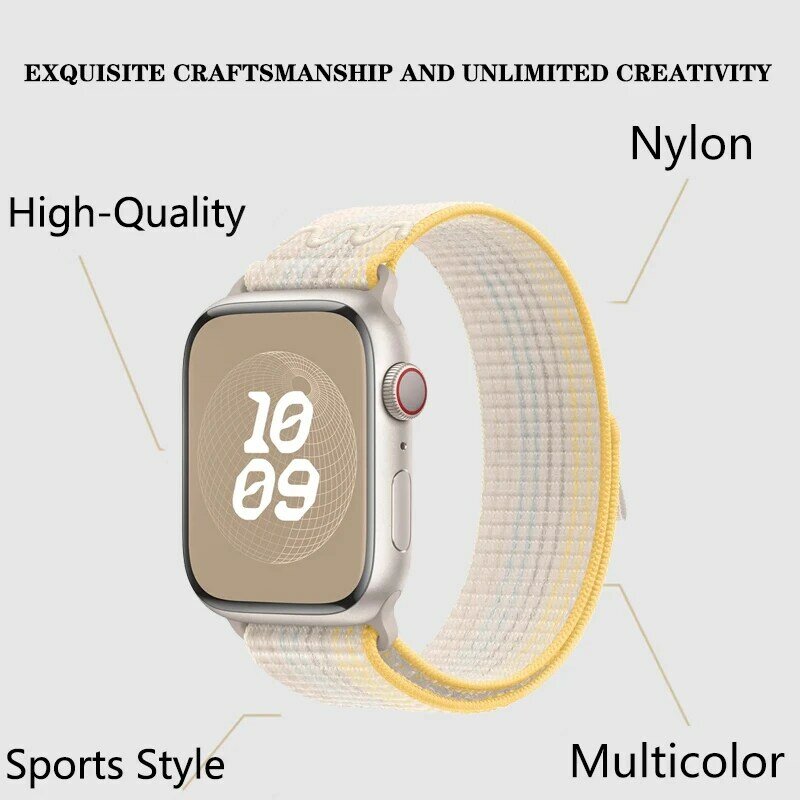 Correa deportiva de nailon para Apple Watch, pulsera de 40mm, 44mm, 42mm, Series 9, 41mm, 45mm, Ultra 2, 1, iWatch 8, 7, 6, 5, 4, 3, se