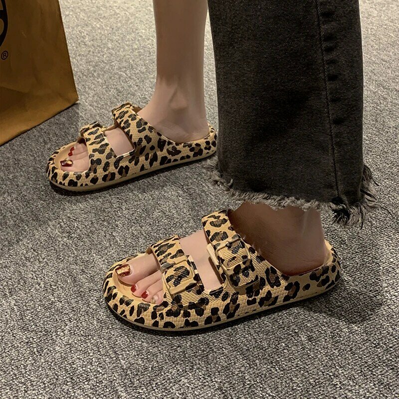 Summer Slippers Women's Leopard Print Platform Slippers Casual Thick Sole Indoor and Outdoor Sandals Couple Beach Shoes