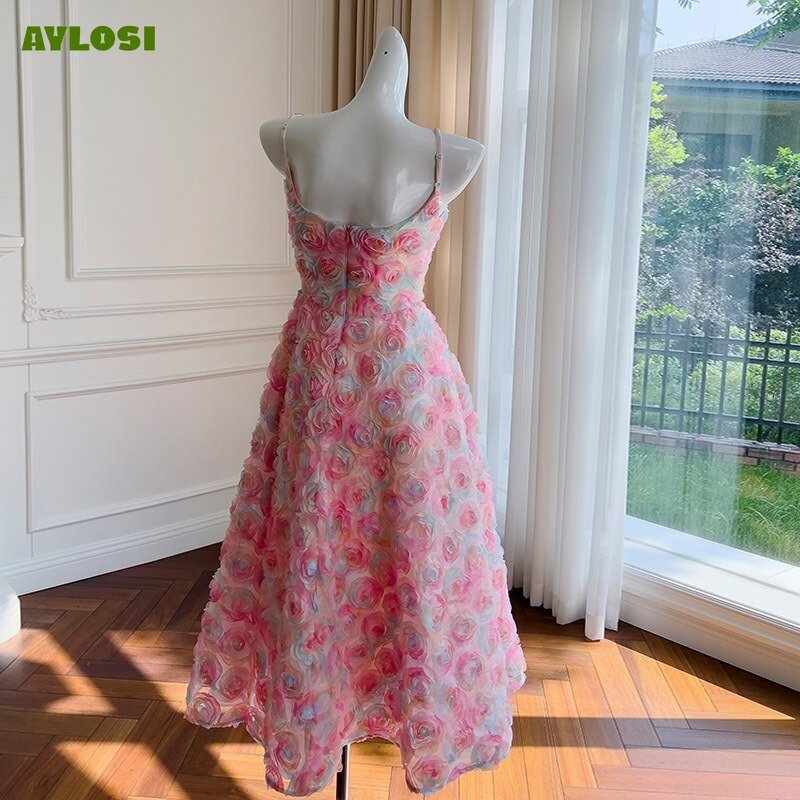 AyLosi женское платье без рукавов, уличная одежда с 3D цветочной вышивкой, платья на бретелях для женщин, пляжные платья для отпуска