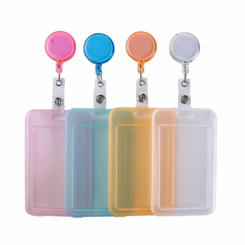 Retractable Pull Badge Holder With Chain Student Card Sleeves Bus Card Holder Transparent Card Cover Credit Cards Protector