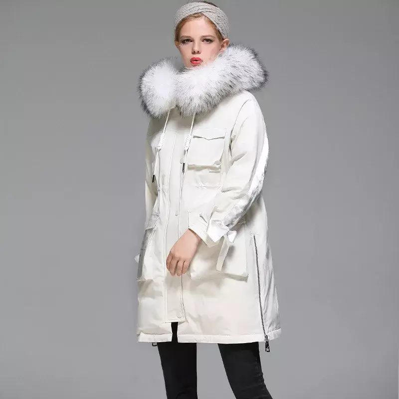Jaket Mantel Bawah Ski Hangat Wanita Putih Musim Dingin Mode 2023 Jaket Puffer Hitam Putih Hoodie Hangat Kasual Wanita
