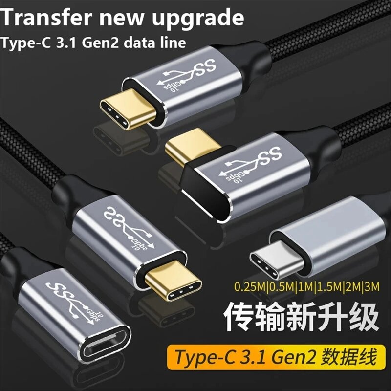 Kabel Ekstensi USB C Tipe C Kabel Perpanjangan Pria Ke Wanita USB-C Thunderbolt 3 untuk Xiaomi Nintendo Switch Gen2 Jalur Data