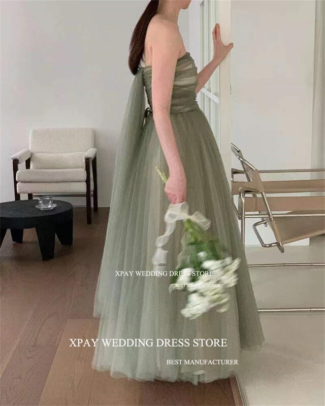 Xpay Unieke Groene Korea Avondjurken Strapless Bruiloft Fotoshoot Prom Gown Off Shoulder Verjaardag Speciale Gelegenheid Jurk