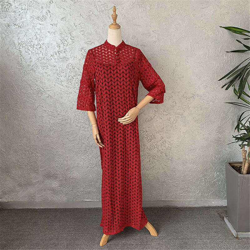 Кружевная Свободная юбка с расклешенными рукавами, небольшой воротник-стойка, модная африканская Женская юбка с подтяжками 2304