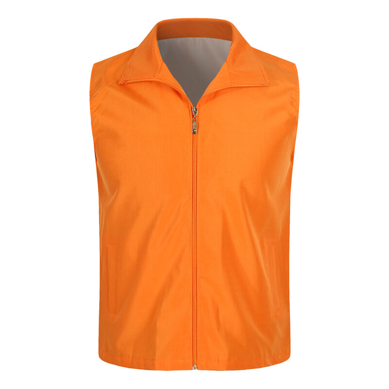 Мужской и Женский оранжевый уличный жилет, безрукавка на молнии, рабочая одежда, жилеты для рыбалки, прочные и функциональные