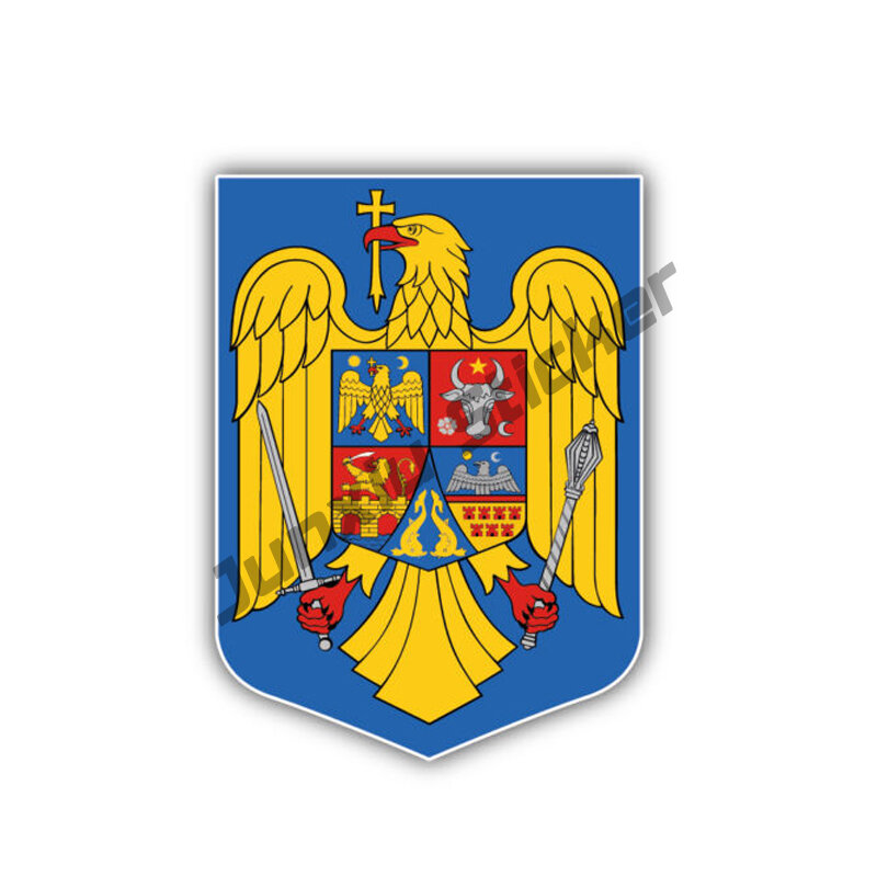 Romania Coat of Arms blue yellow red ro rou Romania flag Sunscreen Romania Flag Map Decal Accessories for Pickup Car Body Decor