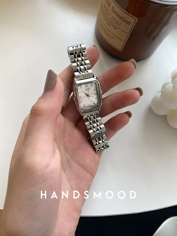 Korean blogger's Instagram popular square chain women's quartz watch, silver personalized and versatile