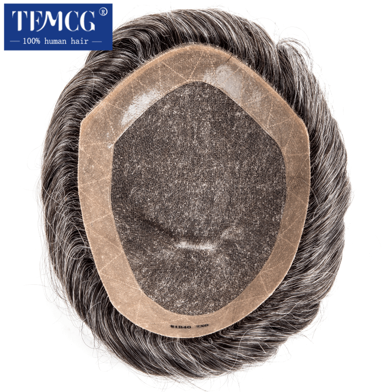 D7-5-Peluca de cabello humano para hombre, peluquín con encaje suizo y tupé suave, transpirable, 100% cabello indio