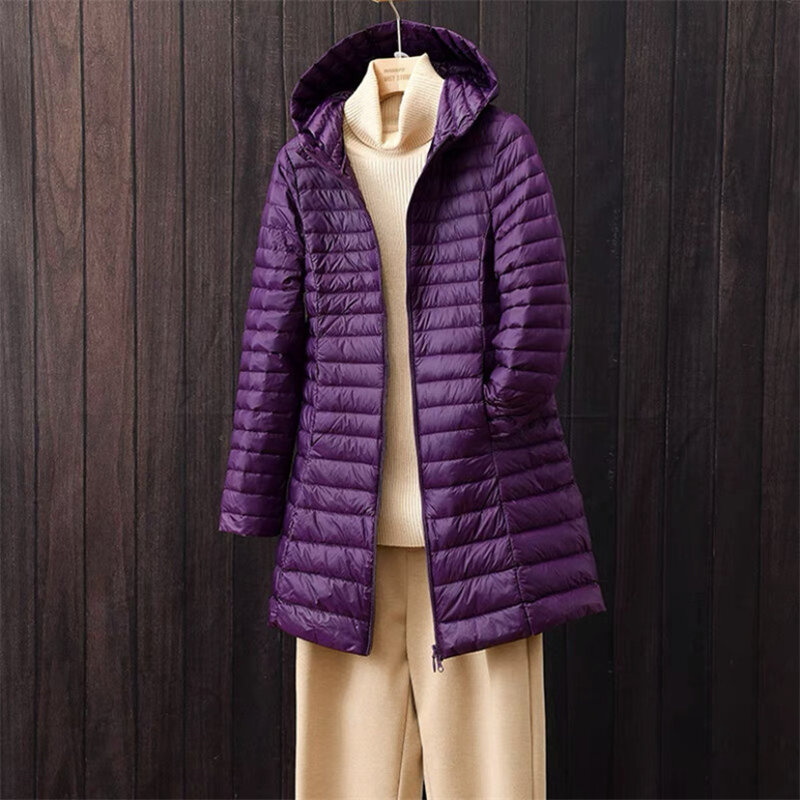 Frauen Kapuze lässig schlanke Daunen jacke neue Herbst Winter tragbare Kapuze lange Daunen mantel weibliche ultraleichte dünne Jacken abrigo