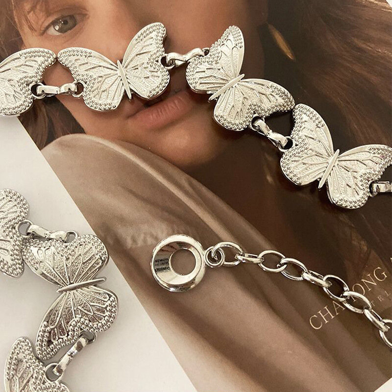 Personality Silver Butterfly Waist Chain For Women Girl Simple Punk Metal Belly Belts Chain Body Chain Waistband