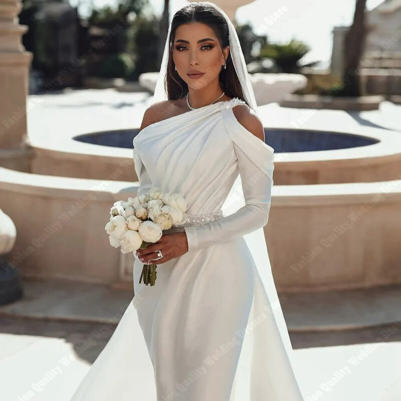 High Quality Satin Surface Wedding Dresses Simplicity Deep V Mopping Length Mermaid Bridal Robes Wrap Buttocks Vestidos De Novia