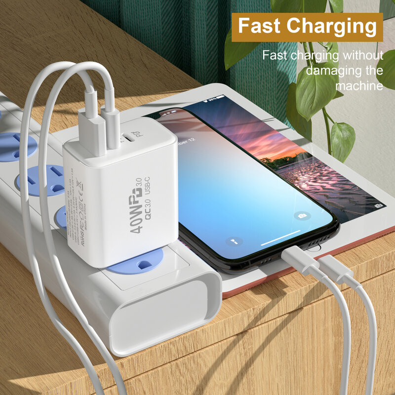PD 60W Fast USB Charge Charger 3Ports EU/US Plug Wall Charger Adapter For iPhone 14 13 Xiaomi Huawei Samsung USB C Phone Charger