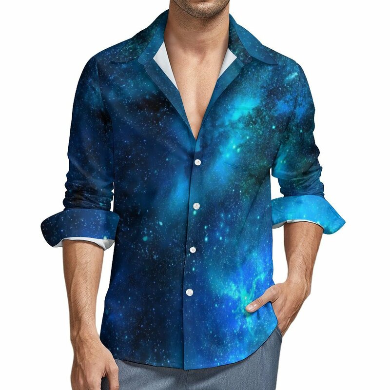 Camisa de nebulosa y galaxia para hombre, camisas informales de primavera, blusa Vintage de manga larga, ropa de calle personalizada, talla grande 4XL