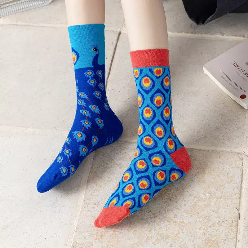 New Personalized Cartoon Animal AB Tide Socks Outdoor Sports Middle Tube Couple Cotton Creative Fashion Socks for Men and Women