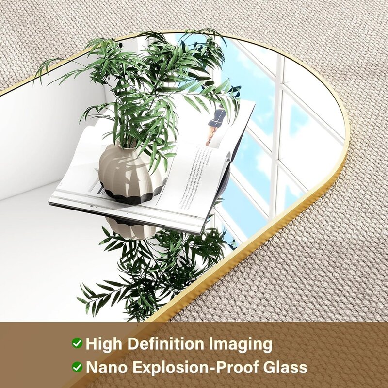 Gebogen Full-Length Spiegel Vloer Spiegels Aluminium Frame Muur Gemonteerd Of Leunende Grote Dressing Decor 64 "X 21" Gouden Spiegels