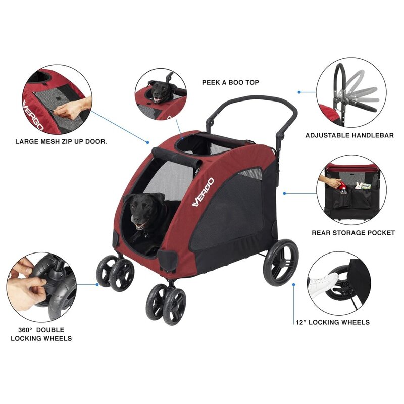 Dog Stroller Pet Jogger Wagon Foldable Cart with 4 Wheels, Adjustable Handle, Zipper Entry, Mesh Skylight Pet Stroller