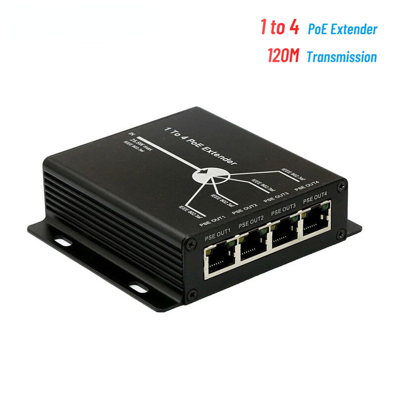 Prolongateur de transmission POE pour caméra IP, 100Mbps, norme IEEESterilisation 3 taches/AT, portée 120m, protection de sécurité