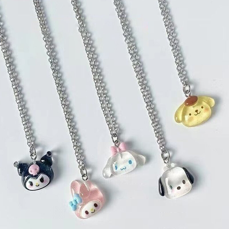 New Kawaii Sanrio Kuromi Mymelody Cinnamoroll Pochacco Pompompurin Necklace Pendant Cartoon Fashion Lovable Gift Toys For Girls