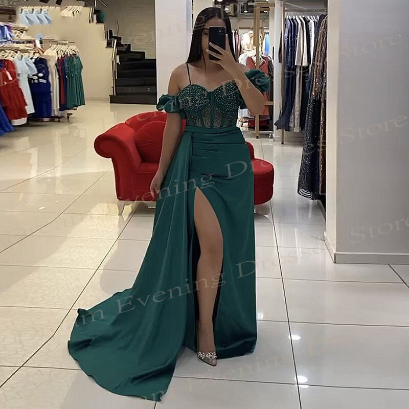 2024 Popularne klasyczne zielone damskie sukienki wieczorowe Mermaid Charming Sexy Side High Split Prom Gowns Beaded فساتين حفzysta보보 موálálál