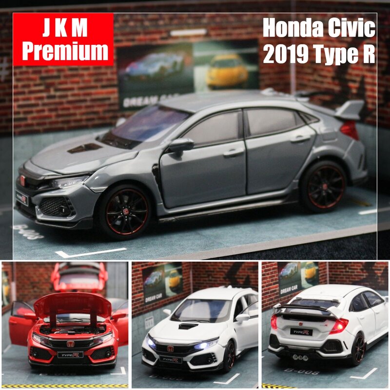 Honda Civic type r Toy car for Kids、Diecastミニチュアモデル、プルバックドア、openableサウンドライト、男の子向けコレクションギフト、1:32