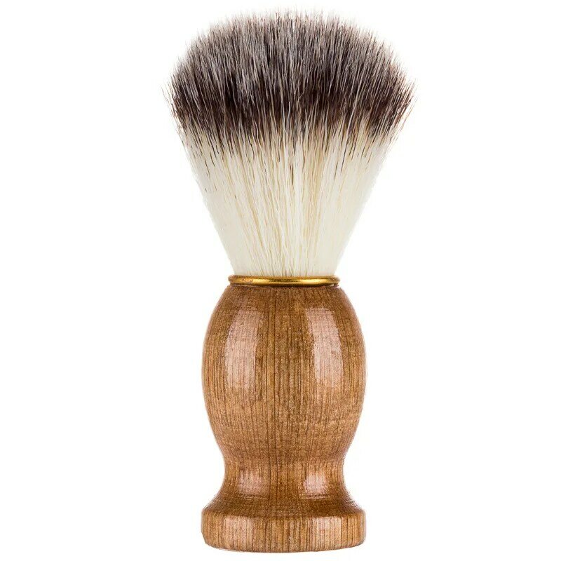 Escova de barbear masculina de texugo natural para barbeiro, aparelho de limpeza de barba facial ferramenta de barbear com cabo de madeira