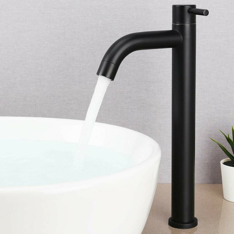 Keran wastafel hitam kamar mandi, keran wastafel air dingin tunggal untuk Dapur/kamar mandi/keluarga/Hotel Baja tahan karat