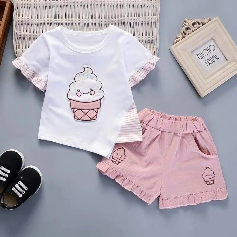 Girl's Summer Suit Baby Girl's Summer Short Sleeved Clothes Stylish Girl's Children's Clothing Fashion Cartoon Two-piece Set