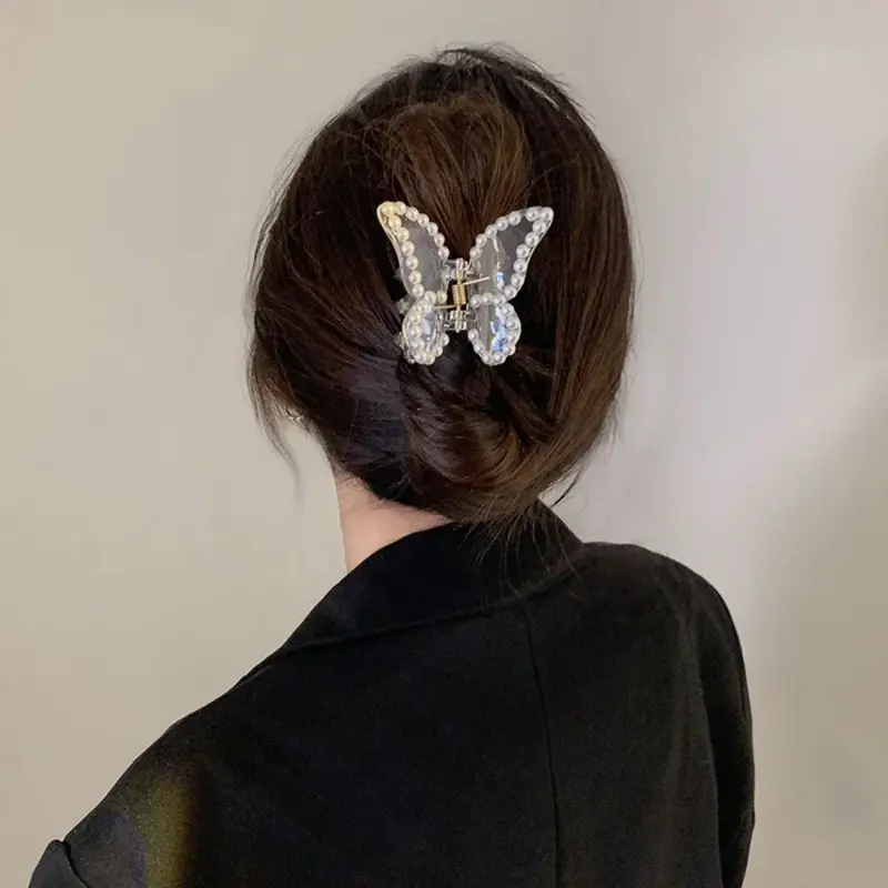 Transparente Pearl Butterfly Clamp para Mulheres e Meninas, Crab Hair Claws, Hairpin acrílico, grampo de cabelo, presilhas, acessórios da moda