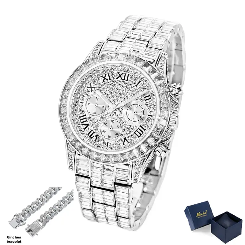 Eis Aus Uhren Für Männer Luxus Handgemachte Mosaik Diamant Uhr Chronograph Wasserdichte Hip Hop Herren Uhren Kubanischen Kette Relogio Neue