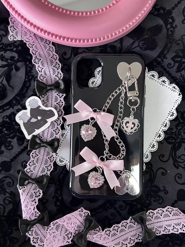 Dophee casing ponsel Lolita imut asli model Punk, casing pelindung ponsel lunak motif berlian imitasi pita IPhone 11 12 13 14 15 Promax untuk anak perempuan