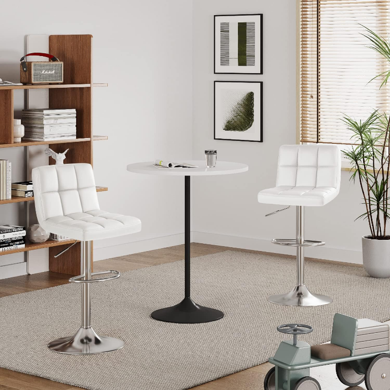 Furmax, барные стулья, современная лампа, регулируемая гидравлическая квадратная стойка высоты, набор из 2 (белый)
