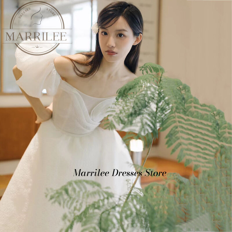 Morden Wedding Dress 2024 Tiered Top Puff Sleeve Short Woman Strapless Bride Dresses Long Pleat Bridal Robe Korea Custom Made