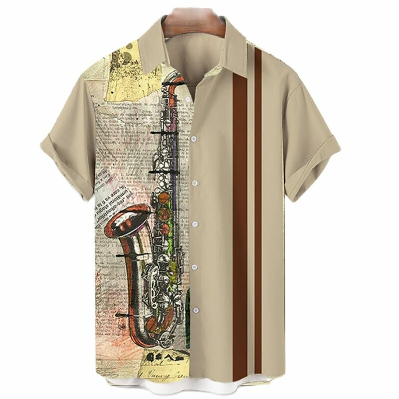 Men's Hawaiian Shirts For Men Casual Musical Instruments 3D Printed Shirts Loose Short-sleeve Beach Blouses Tops Camicias homme
