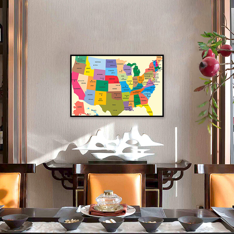 Pintura en lienzo no tejida del mapa de Estados Unidos, póster de arte de pared, impresión, decoración del hogar, suministros de oficina, 59x42cm