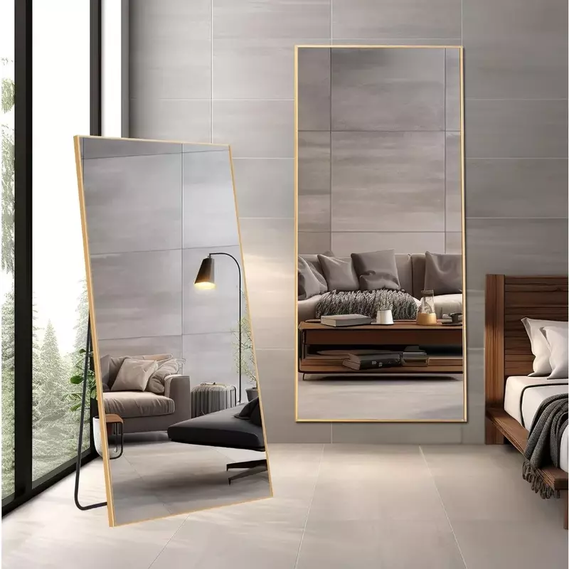 Miroir de courtoisie avec lumières dorées, miroir de couloir complet, cadre en alliage d'aluminium, corps sans fret, recommandé pour chambre à coucher, HOEverakroom