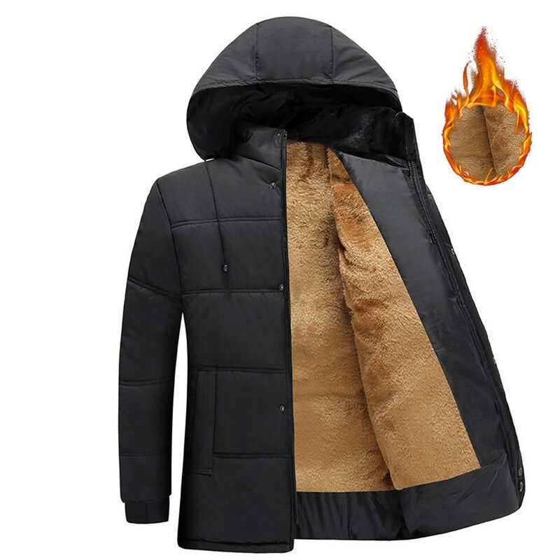 メンズフリースフード付き防風ジャケット、厚手の暖かい冬パーカー、ミリタリーカーゴコート、単色オーバーコート、ファッション衣類、ストリートウェア
