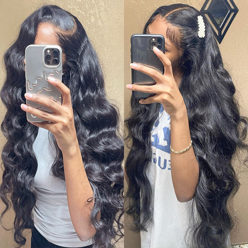 Perruque Lace Front Wig Body Wave naturelle, cheveux humains, pre-plucked, sans colle, pre-plucked, pre-plucked, 13x6, pour femmes