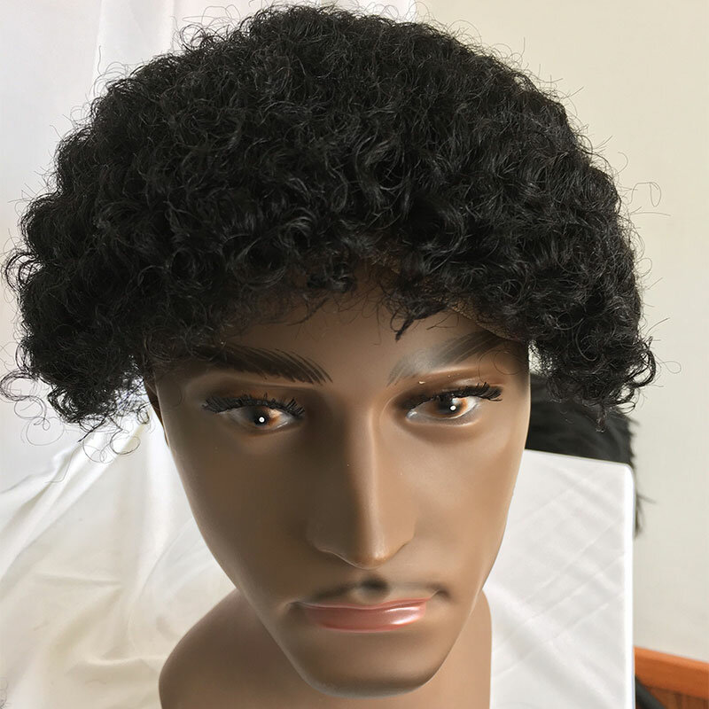 Afro Curly Toupee For Black Men 10x8'' African American 6MM Afro Wave Curl Human Hair Systems Replacements Kinky Curly Mens Wigs